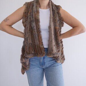 Rudsak Faux Rabbit Hair Brown Open Face Cardigan Vest M/L